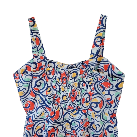 CAbi Sz 6 Cotton Pleated Smocked Back Multicolor Tank Top Peplum Blouse - Picture 7 of 13